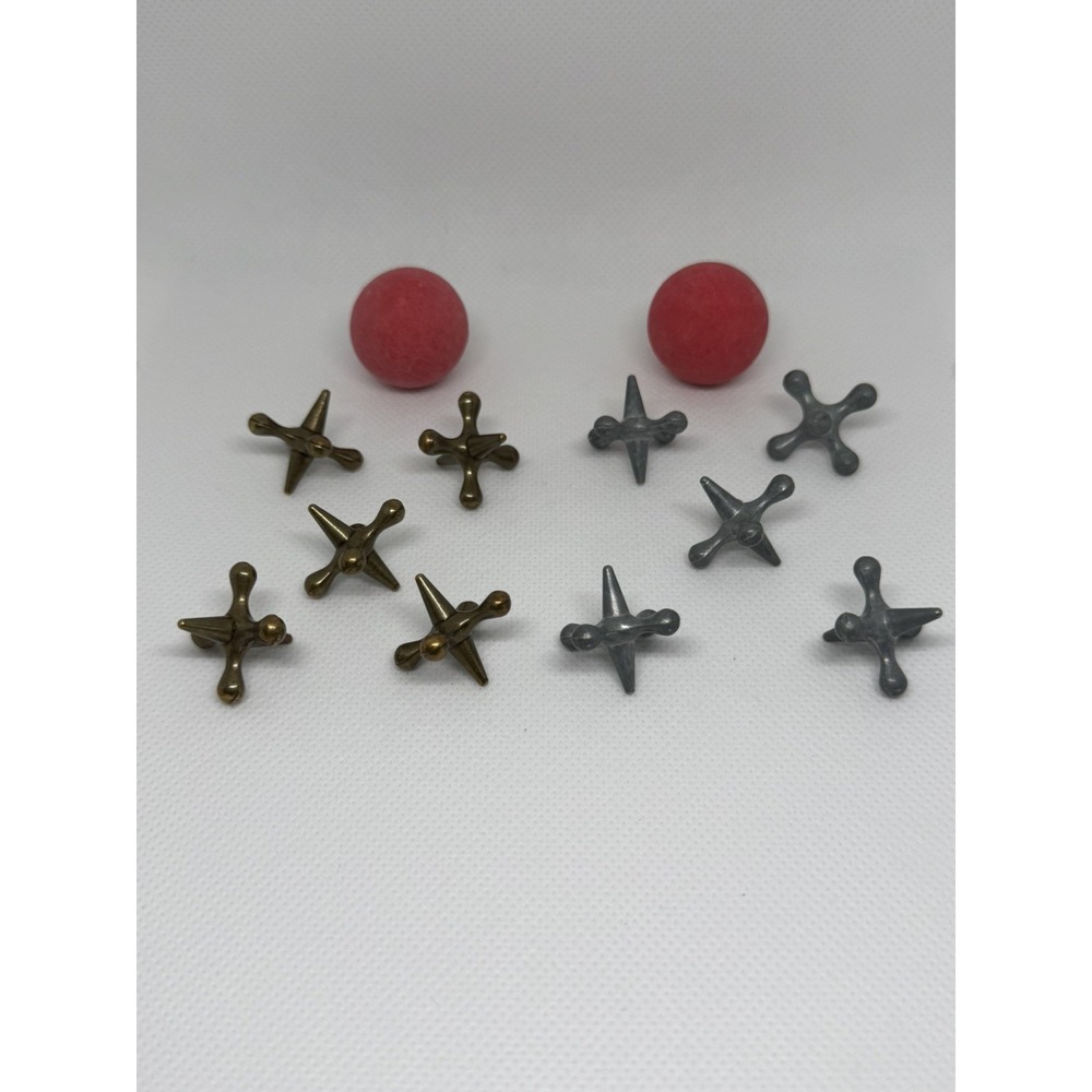 Classic Jacks Game Set with 10 Metal Jacks, 2 Rubber Balls, and Storage Pouch